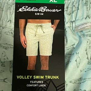 Eddie Bauer Volley Swim Trunk Light Green Asst Fish Print